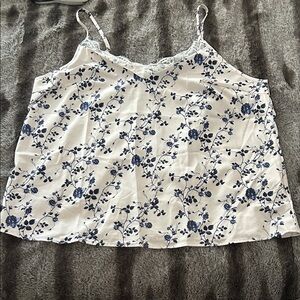 SHEIN Blue Floral Camisole with Lace Trim